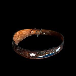 Vintage‎ Brazos Joe Belt Hand Tooled Painted Leather Belt Eagles Sunrise Size 40